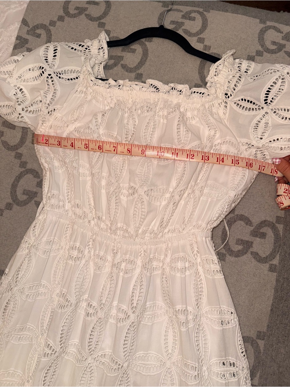 Evernew Melbourne Beth broderie off the shoulder Tiered Midi Dress in white - Picture 7 of 12